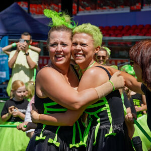 image of 2 sisters hugging after raising awareness of lymphoma